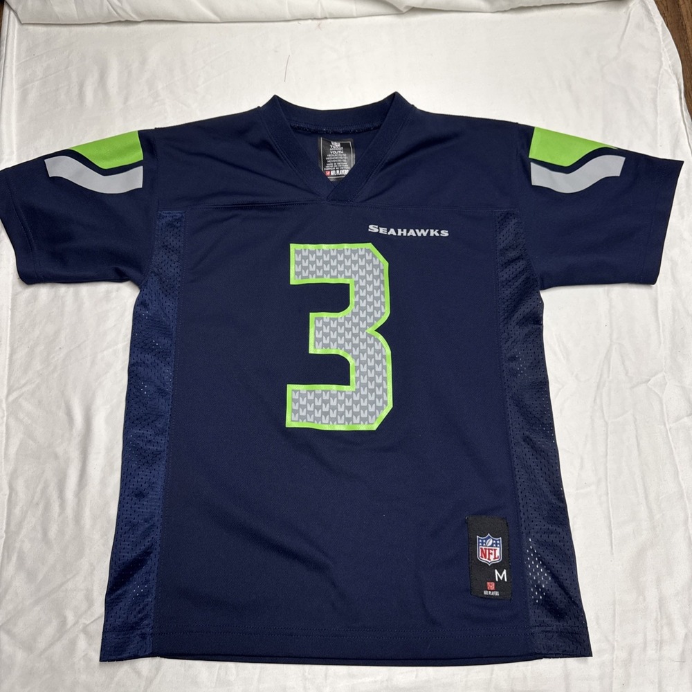 NFL Seattle Seahawks Russell Wilson #3 Kids Youth Navy Jersey Size Medium 10/12